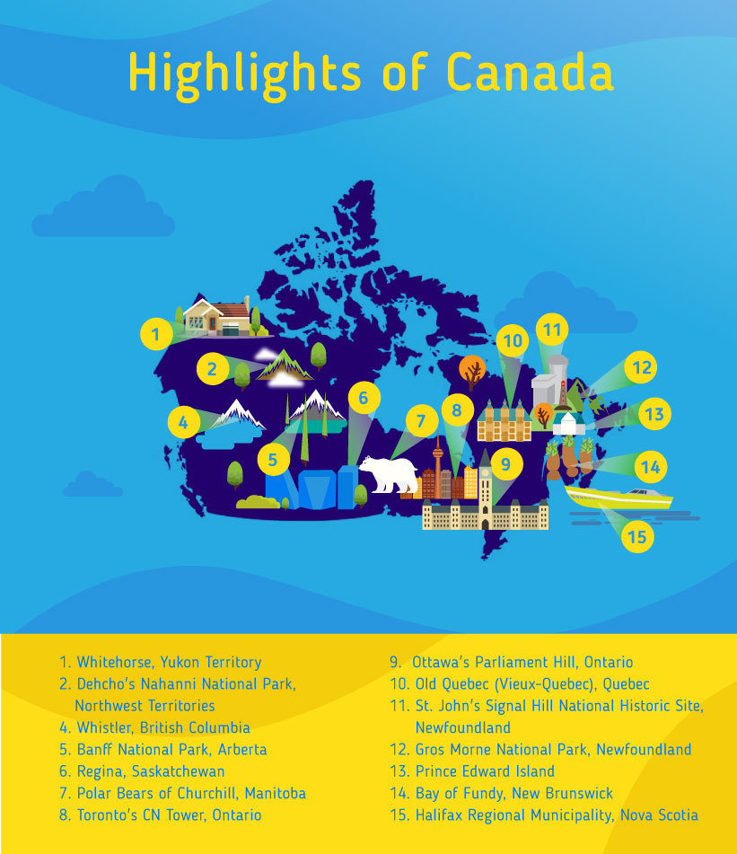 Places to go to in Canada, Map of Canada