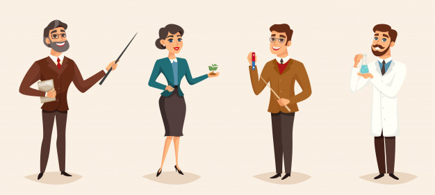 Male and female teachers standing together.